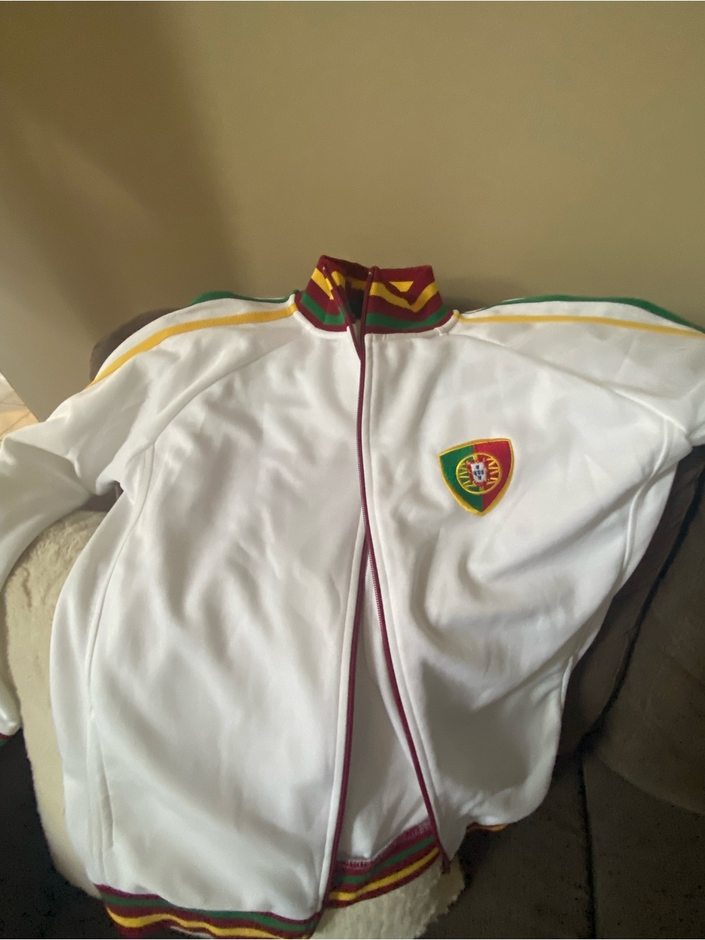 Portugal Crest Kids White Track Jacket with Green & Yellow Trim